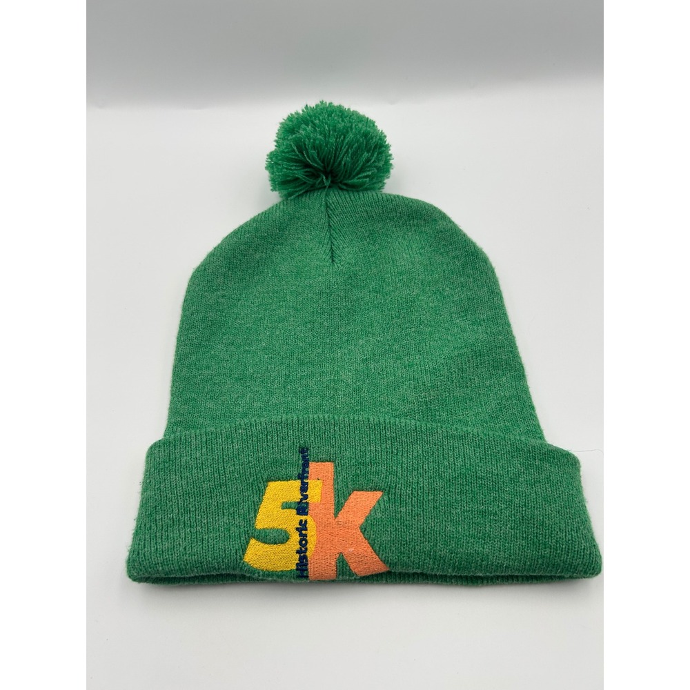 Historic Riverfront 5k‎ Green Knit Beanie Pom Pom Winter Hat Running Race Logo